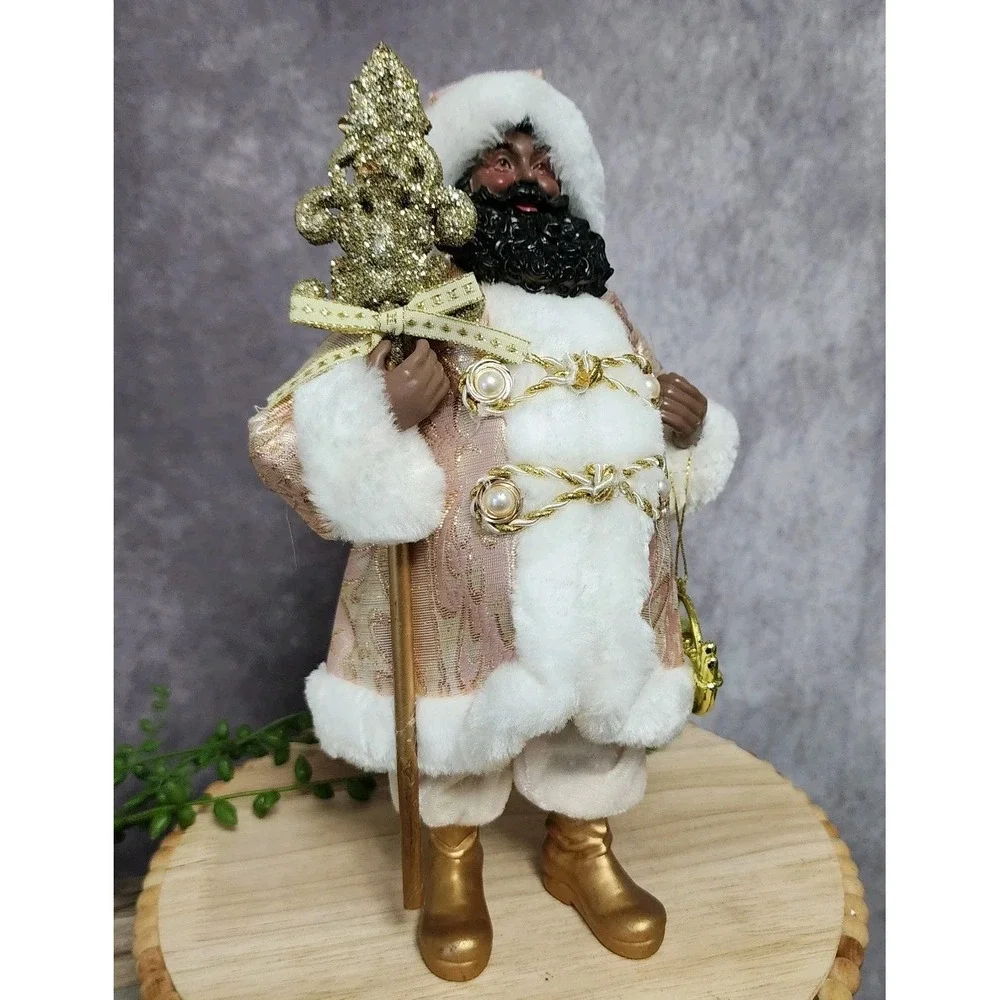 African American Pink Shabby Chic Santa Claus Doll Figurine Statue Tabletop 11